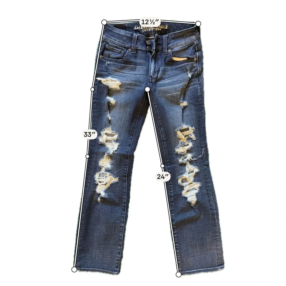 American Eagle Artist Crop Jeans Womens 00 Dark Blue Excellent Distressed Stretc